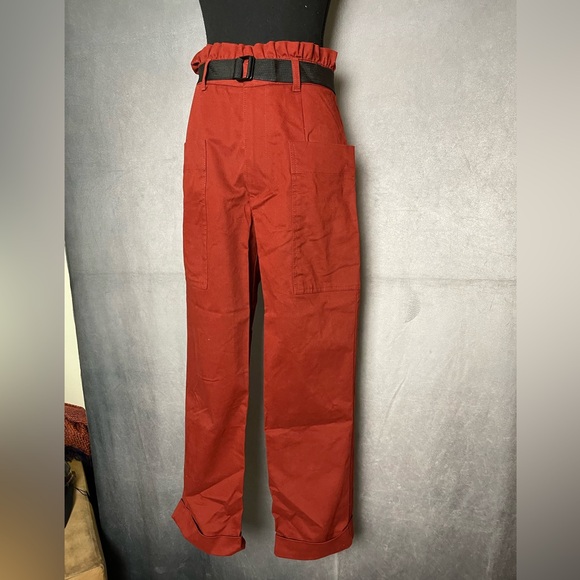 Zara Rust Red Belted High Waisted Pants Size S - Picture 4 of 7